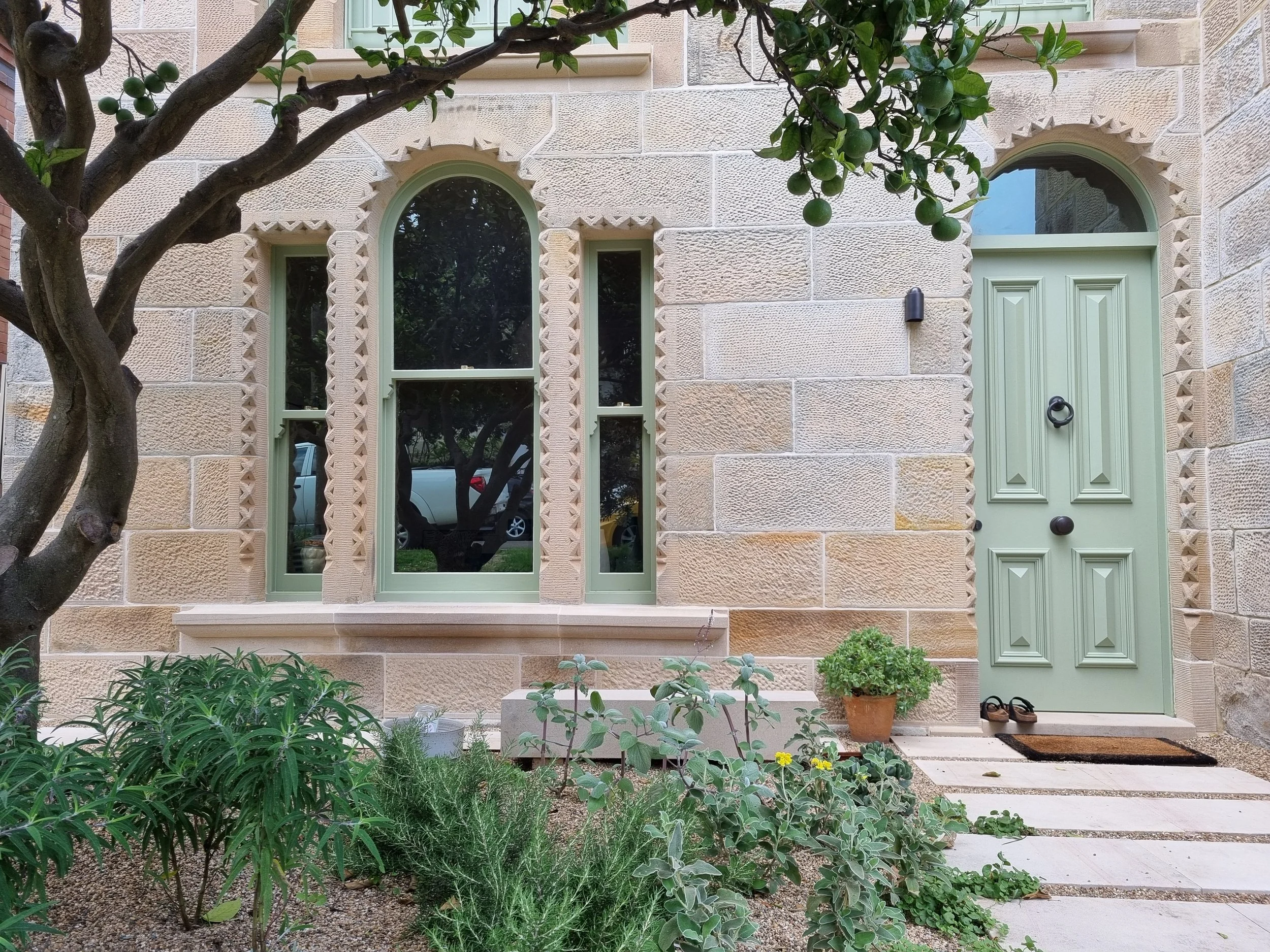 Heritage sandstone building facade